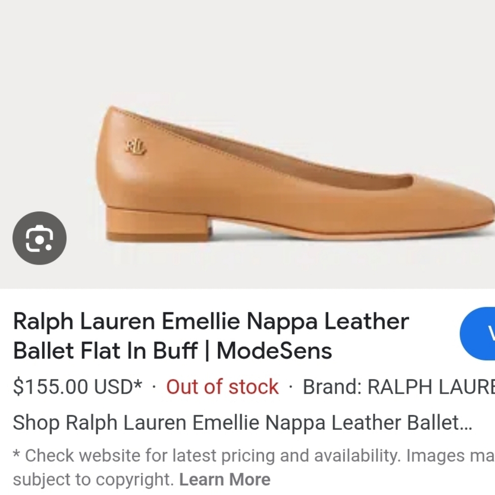 NWT Lauren Ralph Lauren Emellie Ballet Flat Buff, Sz 9.5
